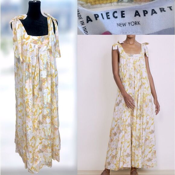 🔥🔥 APIECE APART Palmas Shoulder Tie Dress Maxi Dress Day Arte Floral Size M - Picture 1 of 14